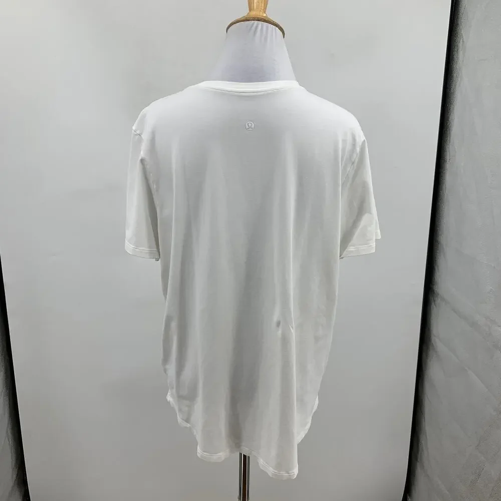 Lululemon T Shirt Womens 8/10 White Short Sleeve V Neck Curve Hem Lightweight
